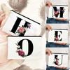 Black Alphabet A B C Print Make Up Bags Flowers Organizer Toiletry Pouch Women Travel Cosmetic Bag Makeup Wash Bath Storage Bags