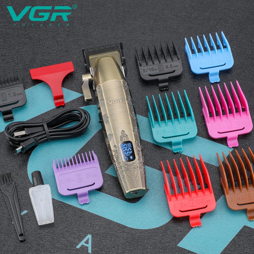 VGR V-036 Электрическая машинка для стрижки волос с вырезанием Ретро Металлическая электрическая push-машинка для стрижки волос для мужчин с цифровым дисплеем Домашняя бритва