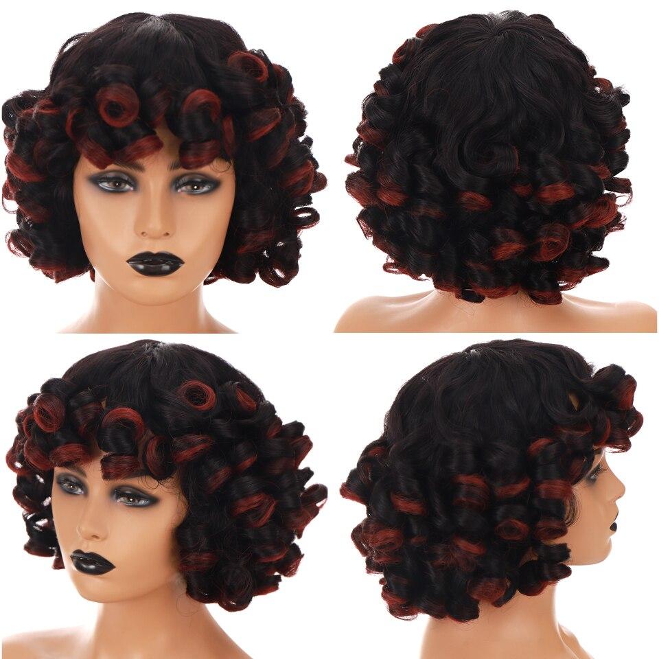 LUPU Synthetic Afro Kinky Curly Wigs With Bangs For Black Women African Heat Resistant Ombre Pink Black Short Hair Cosplay Wigs