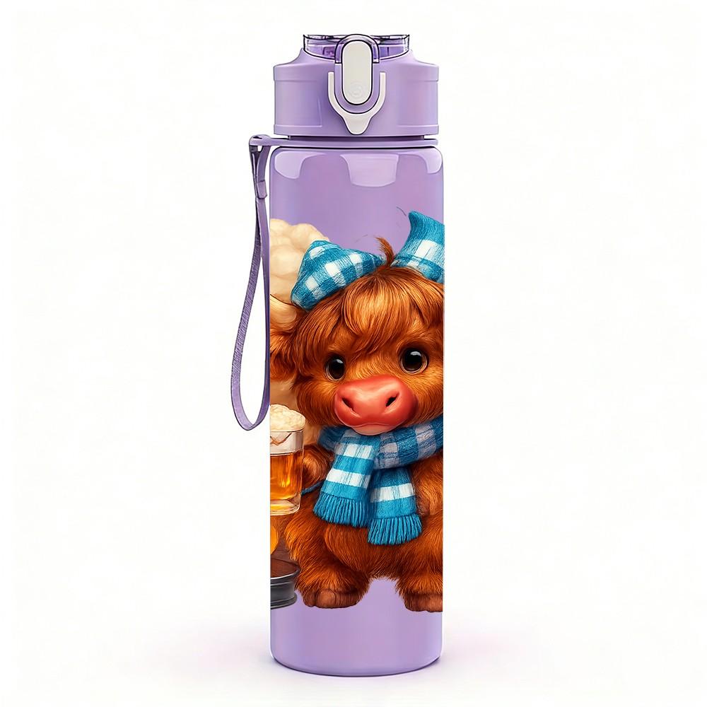 1PC Cozy Bear Campfire Winter Pattern 750ml Color Plastic Sports Water Bottle Leakproof Flip Straw Lid Suitable for Sports Office Home Use