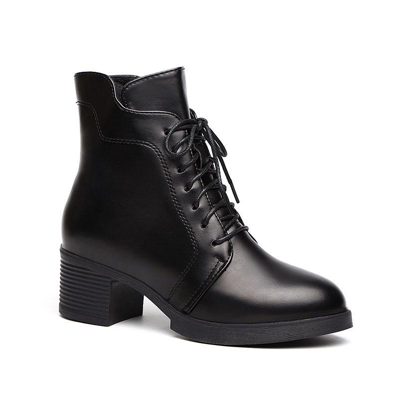 ZANPACE 2025 Новые зимние ботинки Женские на шнуровке Сохраняющие тепло Меховые Женские осенние туфли Кожаные На высоком каблуке С острым носком Женские ботильоны