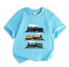 Kids Boys Girls 100% Cotton Crew Neck Short Sleeve T-Shirt, Vintage Steam Locomotive Print Casual Comfortable Tees for Toddler Children Daily Wear
