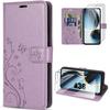 Case for Samsung Galaxy A36 5G - BOOLING - Purple Synthetic Leather Butterfly Plant Pattern - 2 Tempered Glasses
