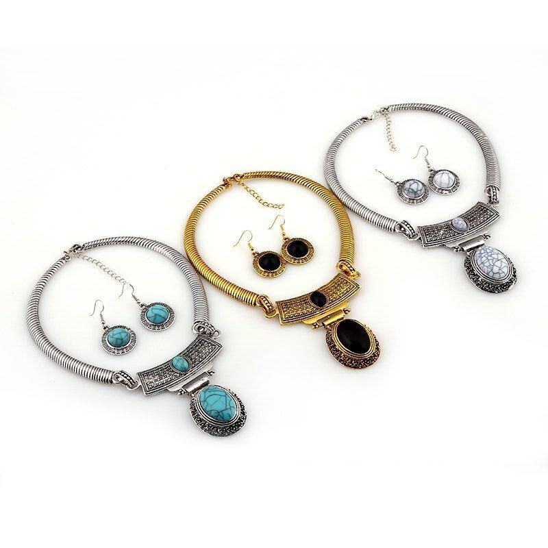 Этнический стиль, имитация драгоценных камней, женский набор из колье и серег, для мужчин и женщин