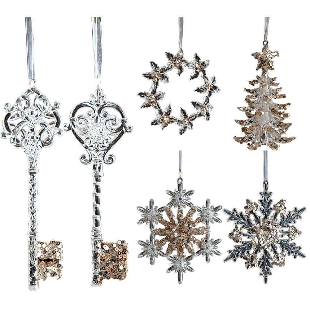 Хрустальное рождественское украшение, подвесное акриловое украшение в виде снежинки, блестки, украшение на праздничную тему, прозрачные зимние принадлежности для декора вечеринки
