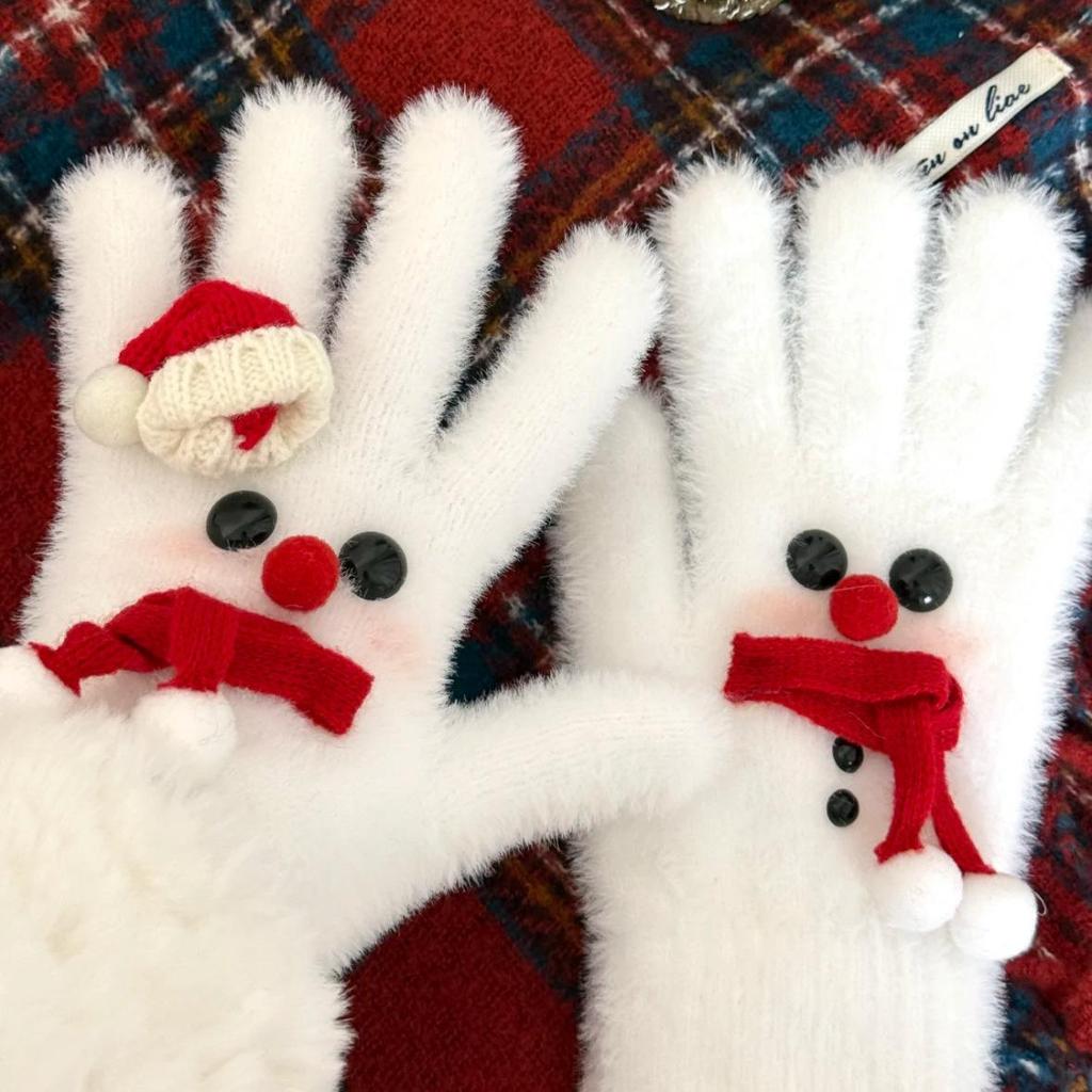 New Year Student Gift: Cute Snowman Split-Finger Gloves with Hat, Scarf, and Warm Winter Design for Girlfriends