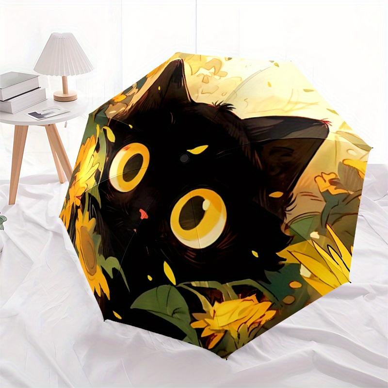 1pc Black Cat Automatic Open/close Folding Umbrella, Compact Portable Travel Umbrella,Durable Construction yy250814186