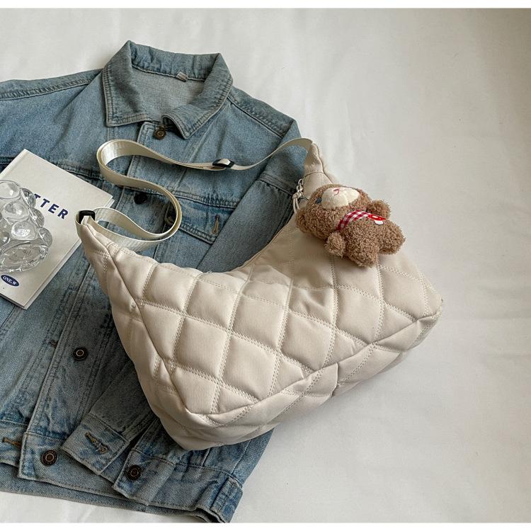 Autumn and Winter Canvas Bag Women's Bag 2025 New Super Fashionable Korean Large-capacity Tote Bag Diamond Versatile Messenger Bag