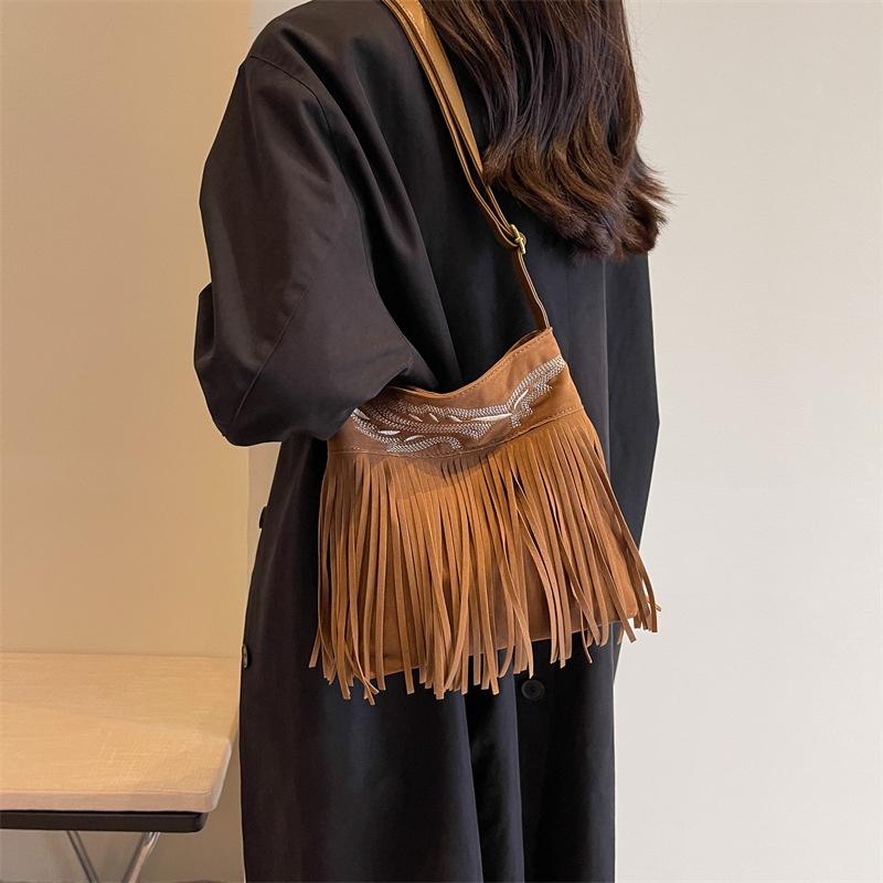 IELGY Модная матовая сумка-ведро с бахромой, сумка-мессенджер с текстурой плеча tide