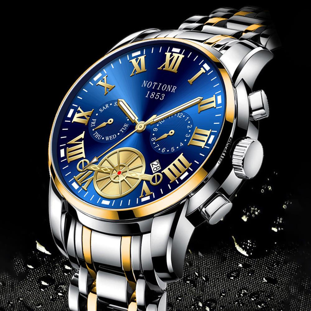 Мужские модные часы с турбийоном Кварцевые часы Модные деловые спортивные мужские часы Часы из нержавеющей стали Мужские часы со стальным браслетом
