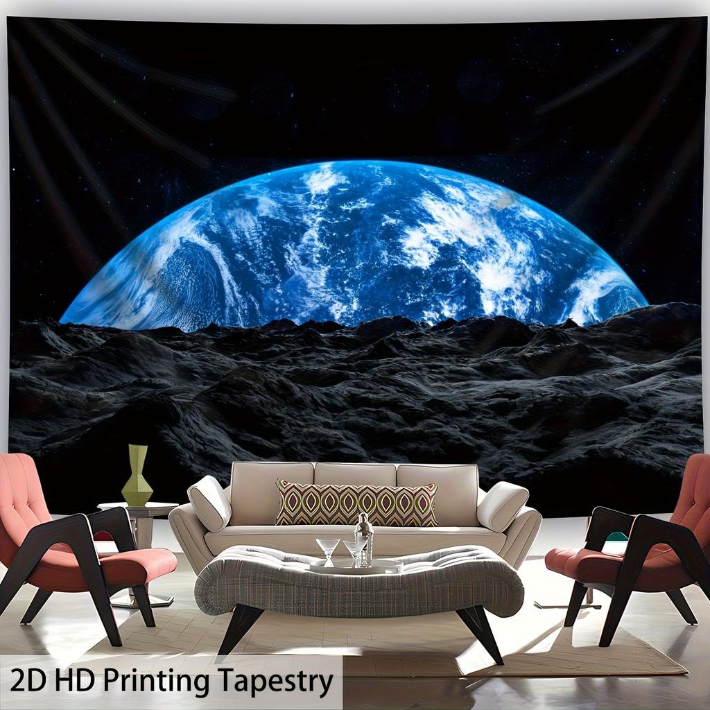 VIKAMA Moon View Earth Tapestry Blue Planet Moon Surface Living Room Sofa Backdrop Room Decor Home Furnishings