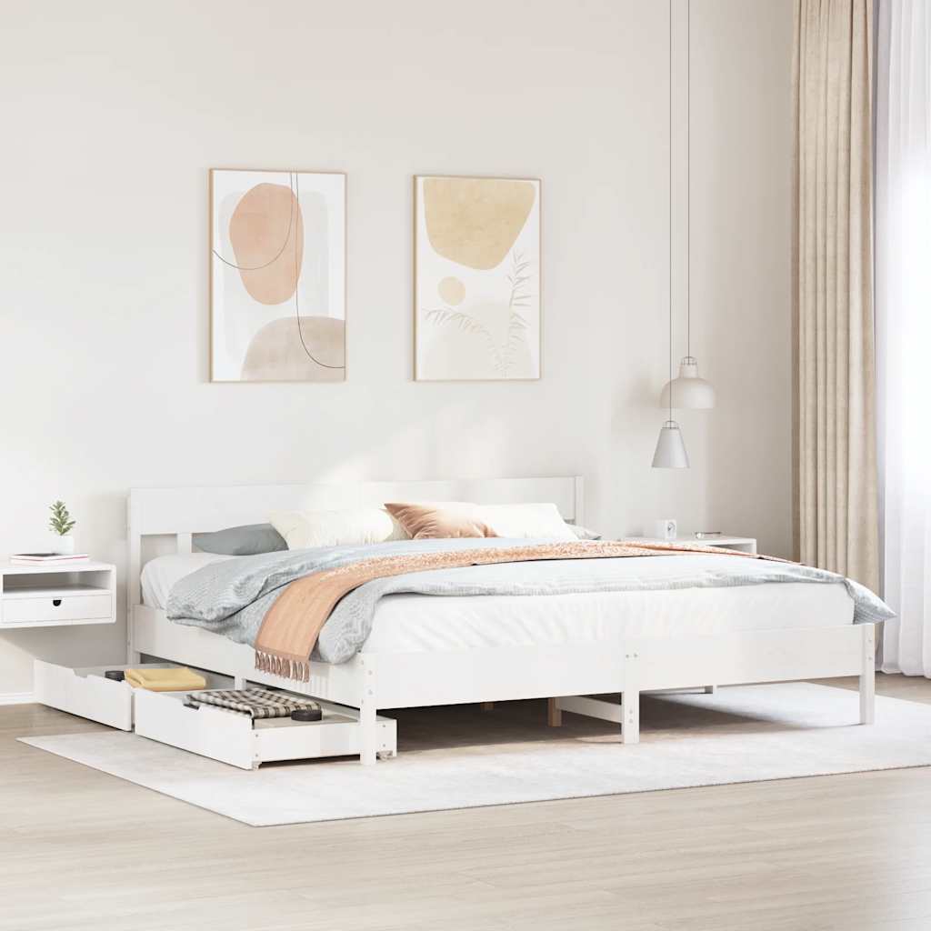 Vidaxl Rama Łóżka Bez Materaca, Biała, 180X200 Cm, Lite Drewno Sosnowe