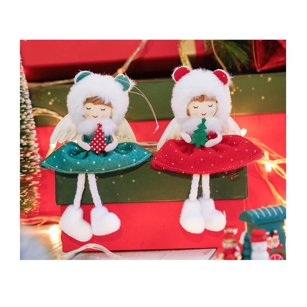 Рождественский Ангел Девочка Подвесное Украшение 9x16см Красная И Зеленая Тканевая Фигурка Для Праздничной Елки, Дома, Украшения Гостиной