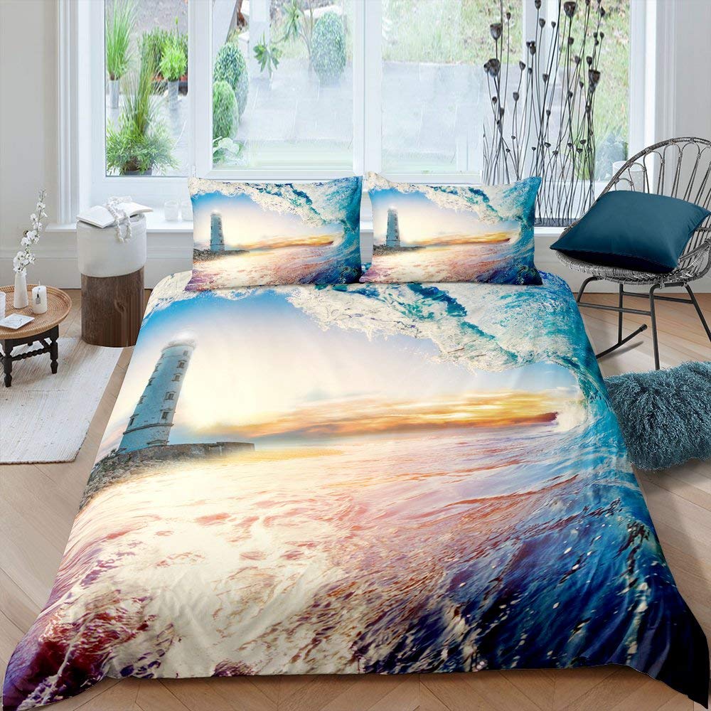 Summer Beach King Queen Duvet Cover Blue Ocean Fish Bedding Set Hawaiian Sea Palm Trees Quilt Cover Marine Life Comforter Cover
