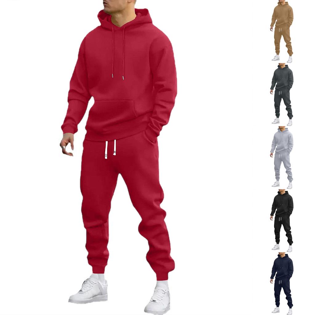 Men's Casual Sports Suit, Solid Color Hooded Sweatshirt, Waist Cinching Pants, Long Sleeved Pants, Comfortable And Warm Suit