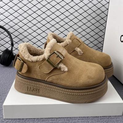 Меховые замшевые туфли на плоской подошве на платформе, женские зимние теплые туфли из плюша и хлопка, классическая повседневная обувь, зимняя мода 2025 года, удобные модные туфли-лодочки для женщин