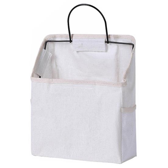 Storage Hanging Bag Large Capacity with Mesh Pocket Multi-functional Bedside Cotton Linen Organising Storage Bag
