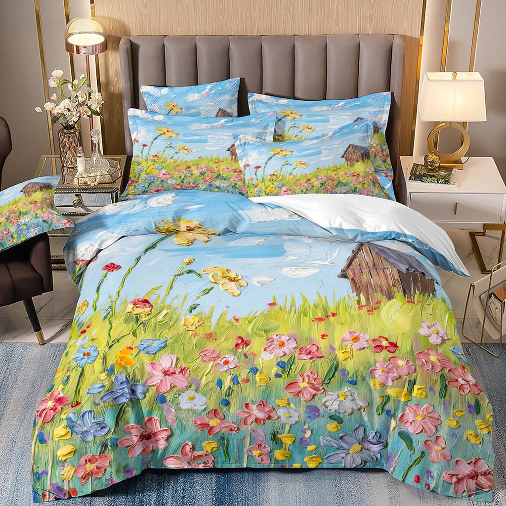 2/3-piece set plant flowers and colorful pattern quilt cover one quilt cover + 1/2pillowcases (without core)Soft and comfortable