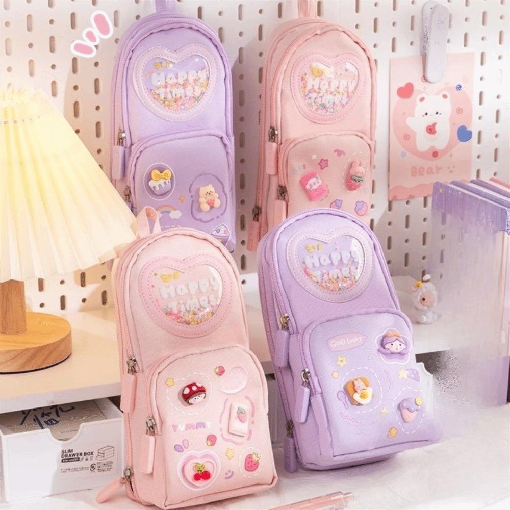 Cute 3 Layers Pencil Case 6 Pockets Organizer Storage Bag Stationery Bag Cartoon Pen Box Girls