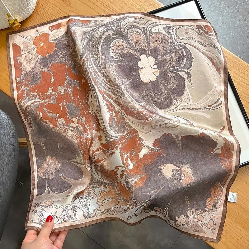 Retro Floral Print 100% Nature Silk Square Scarfs for Women Office Neckerchief Foulard Hairband Hands Bag Ribbon Headband Gift