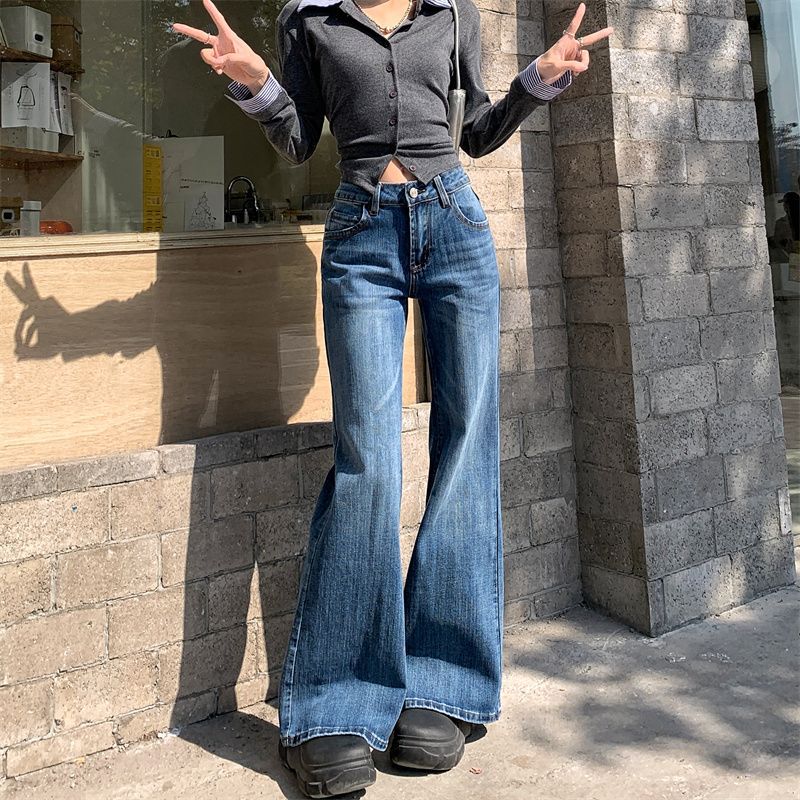 Женские голубые джинсы осенние для невысоких людей с низкой посадкой, свободные брюки, универсальные узкие брюки микроклеш, джинсы для женщин, длинные джинсовые брюки