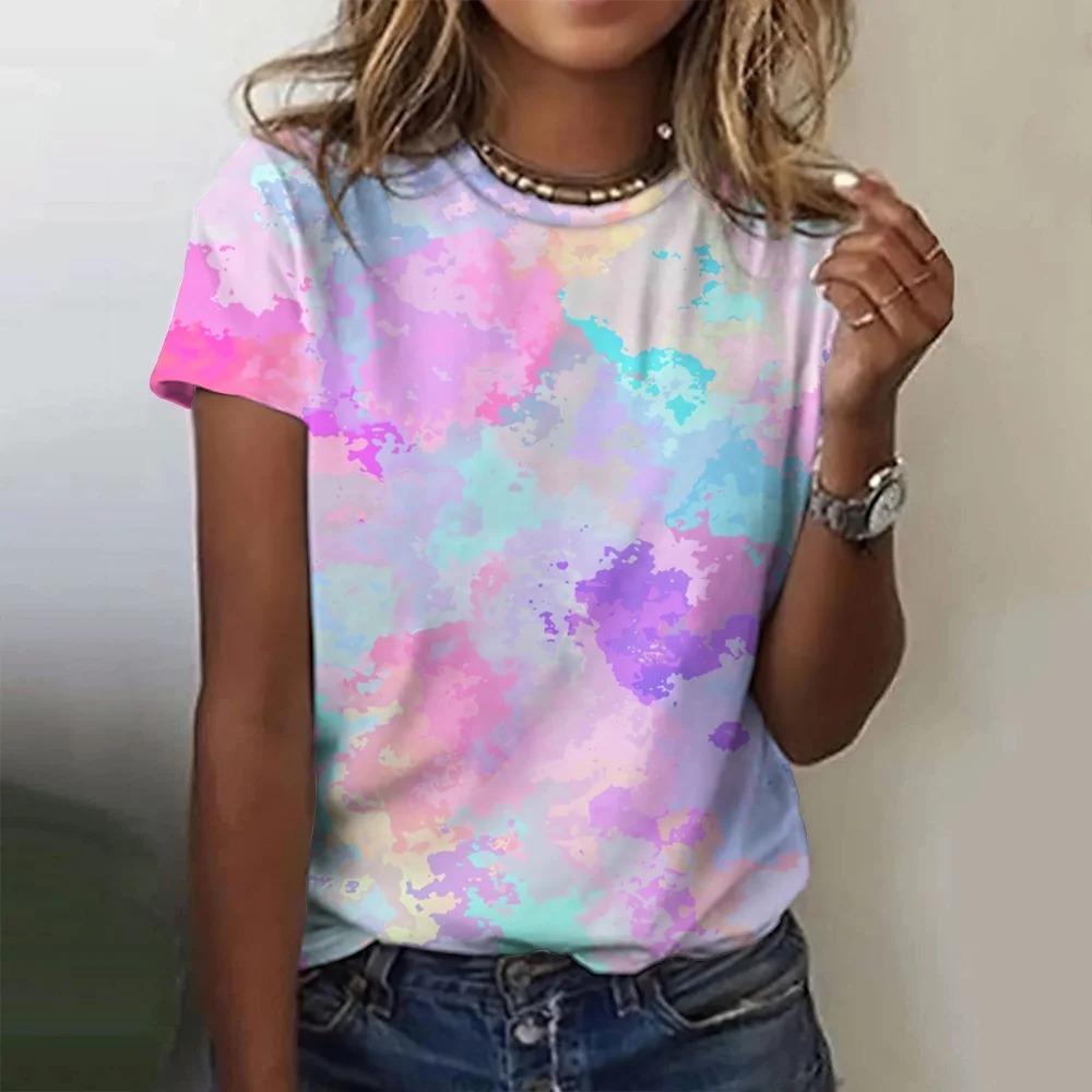 Женская футболка с круглым вырезом и короткими рукавами с 3D-цифровой печатью «Фейерверк», персонализированная и модная