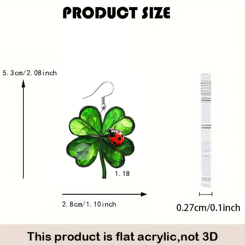 1 pair of acrylic St. Patrick's Holiday Party green four-leaf clover ladybug clover earrings for men and women, holiday gift