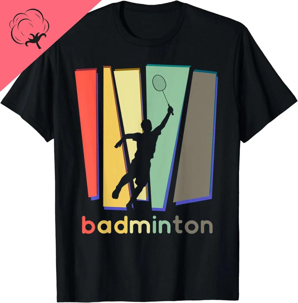 Vintage Style Badminton TShirt Cool Cotton Graphic T Shirts Streetwear Men Clothing Tops Vintage T Shirt Ropa Hombre