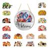 Festive Holiday Door Hanger Interchangeable Seasonal Welcome Sign for Front Door, 12 Inch Round Wood Hanging Wall Art For Garden with 15/16 Ornaments