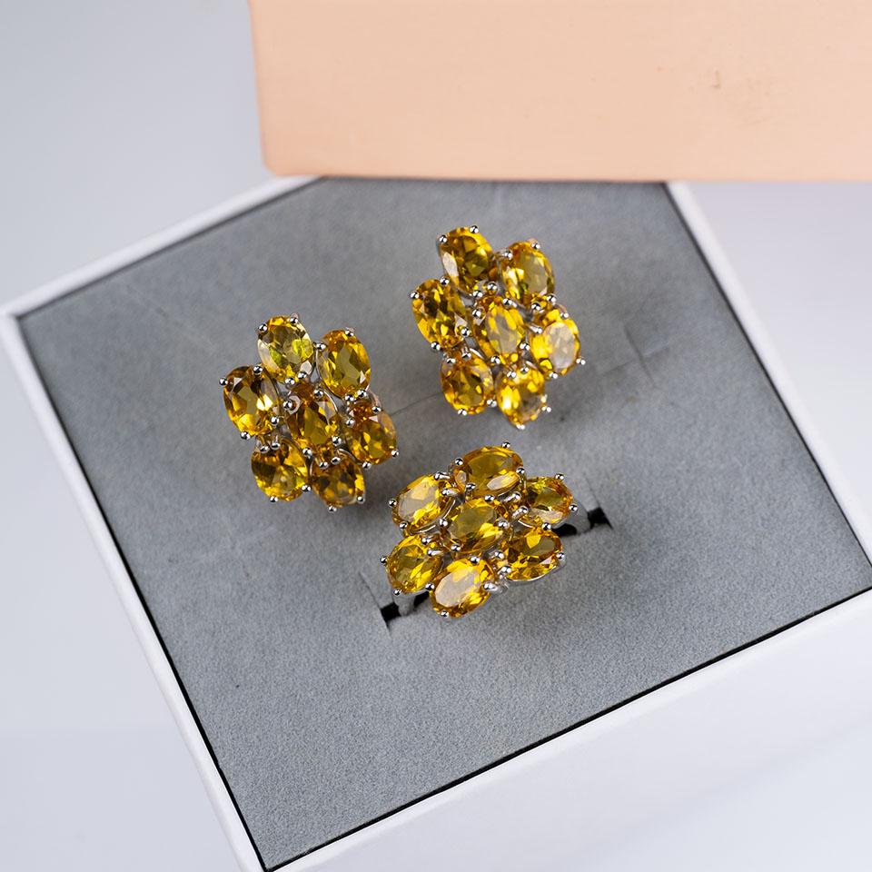 Серьги из стерлингового серебра 925 пробы, кольцо с натуральным цитрином, комплекты ювелирных изделий, 7*5 мм, серьги с драгоценными камнями, кольцо для женщины, жены, лучший подарок 2022