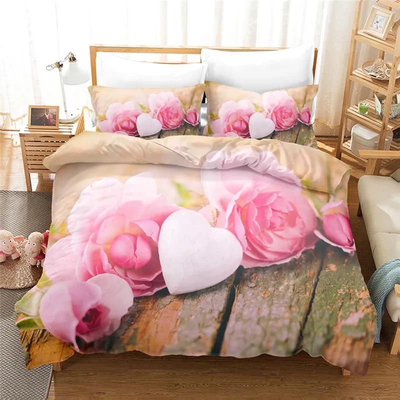 3D Красная Роза Постельное белье Пододеяльник Комплекты для Двойной Свадьбы Свадебная Спальня Комплект Постельного Белья Кинг День Святого Валентина Комплект Пододеяльника