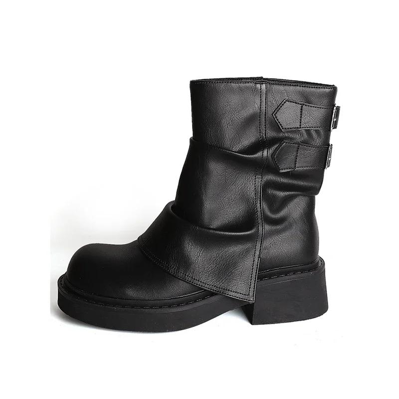 Платформа Женские сапоги в стиле вестерн ковбойские модные короткие сапоги без застежек осень-зима толстый каблук женская обувь