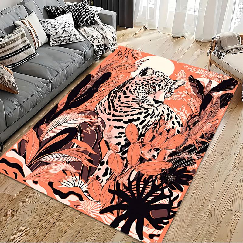 Leopard Jungle Illustration Carpet suitable as a non-slip mat for the living room or bedroom sofa