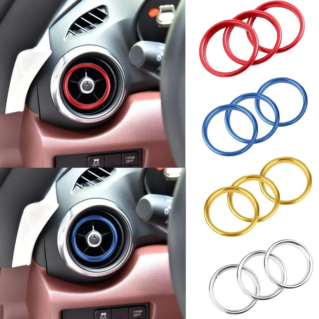 3Pcs/Set Car AC Air Outlet Conditioning Vent Decoration Central Inner Cover Ring Trim For Mazda MX5 Mazda 2 CX3 MX-5 RF ND