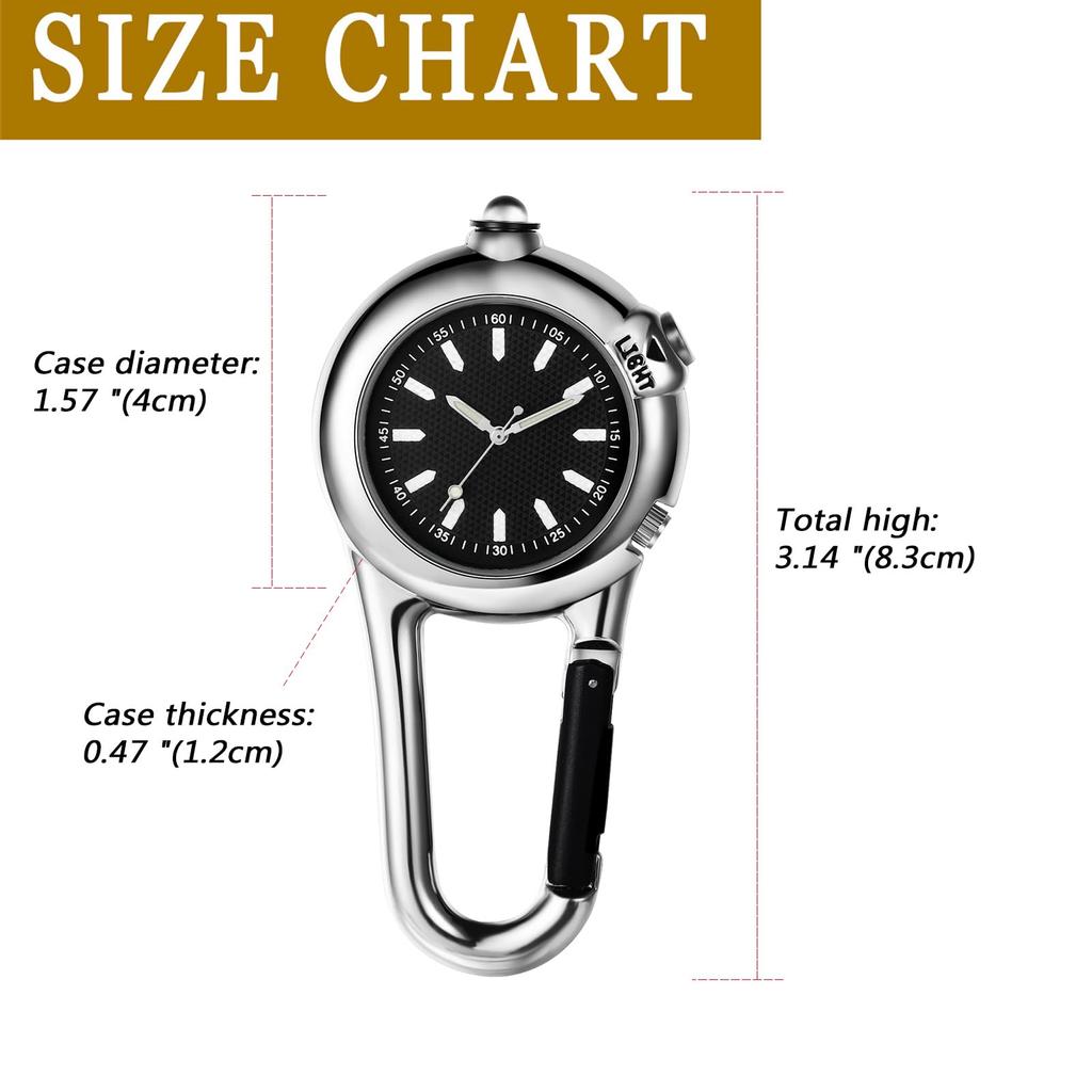 Carabiner Watch Clip Watch Keychain Pendant Watch Waterproof Luminous Analog Stylish Silver Black Outdoor Fashion Accessory Men's