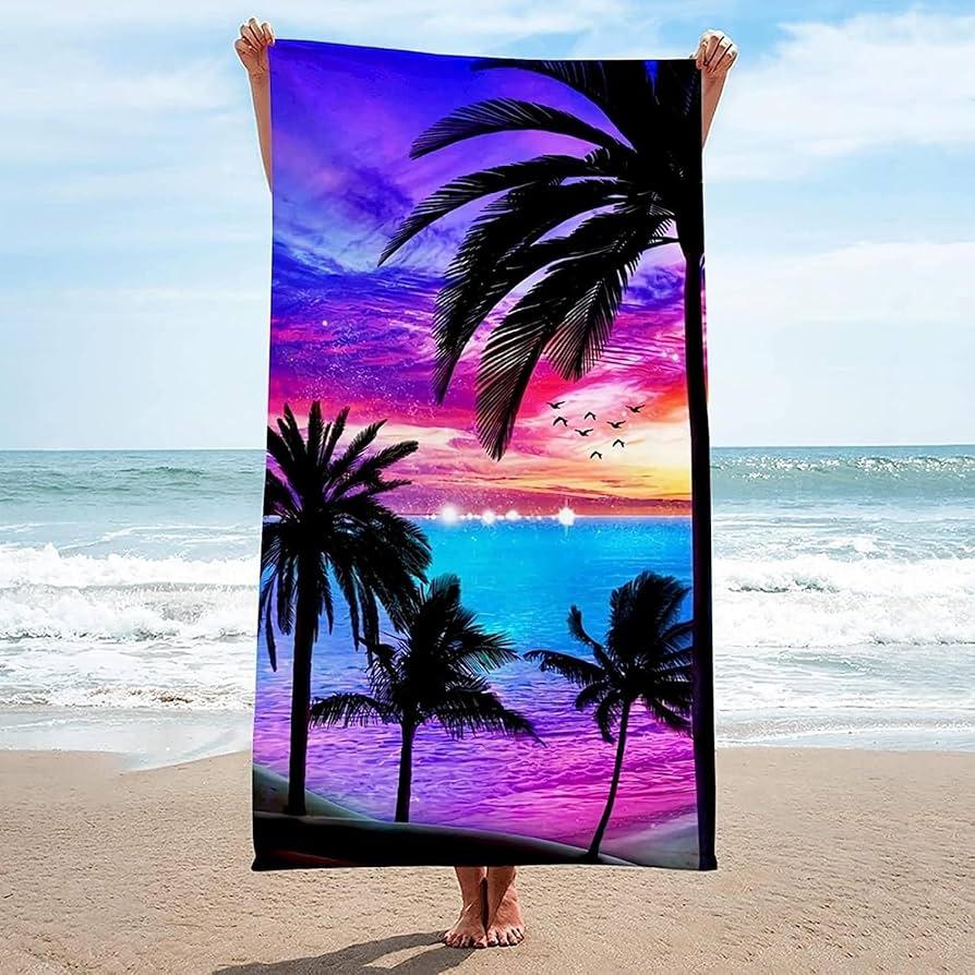 Neon Sunset Palm Tree Print Beach Towel Quick Dry Towel Soft Lightweight Absorbent Towel for Summer Beach Pool and Travel Use