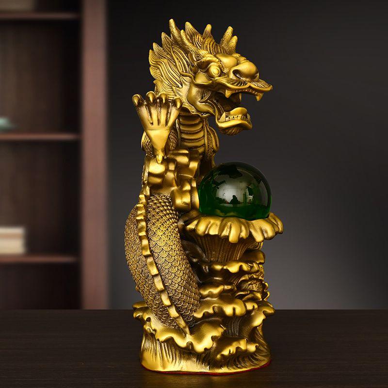 Chinese Style Fengshui Wealth Attract Brass Dragon Ornaments Auspicious Dragon Playing with Pearls Living Room Decoration
