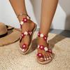 Foreign Trade Set of Toe Sandals 2025 Summer New Flat-bottomed Flower Flat-bottomed Beach Large-size Open-toed Women's Sandals
