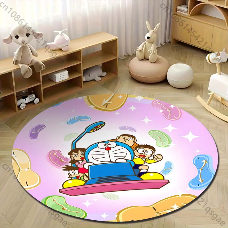 Multiple Sizes Doraemon Cartoon Print Round Carpet for Living Room Bedroom Table and Chair Sofa Home Decor Area Rug Play Mat