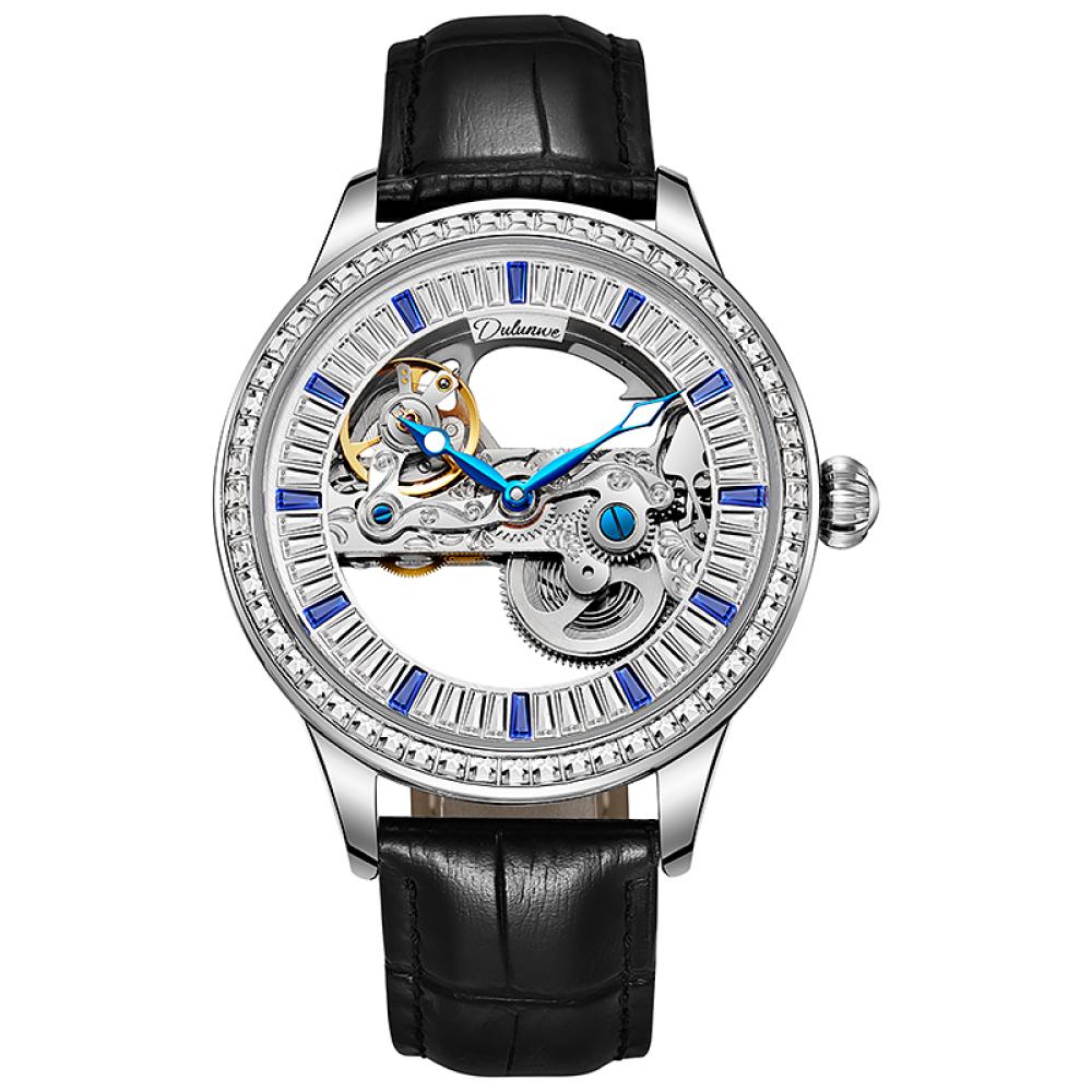 Dulunwe Роскошные полые автоматические наручные часы модные скелетонированные бриллиантовые мужские механические часы со стразами водонепроницаемые часы