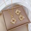 Titanium Steel Necklace & Earring Set: Luxurious Diamond Geometric Cube Design for Elegant Banquets
