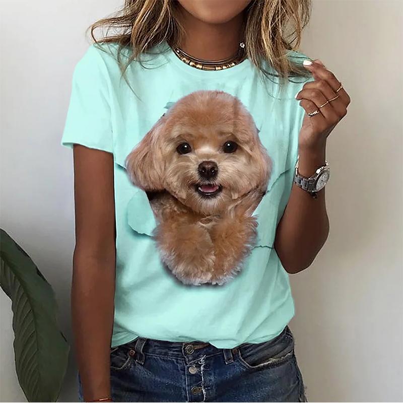 Летняя футболка с принтом Kawaii Poodle 3D, женская уличная одежда, милые футболки с изображением собак и кошек, топы Harajuku Y2k, свободные футболки, женская одежда