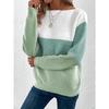 Autumn and Winter Knitted Sweater Women's Contrasting Color Spliced Round Neck Long Sleeved Pullover Top