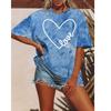 New Summer Women Fashion T-shirt Tie Dyeing Tops Tees Female Love Heart Print Short Sleeve Clothing Ladies Casual Stylish Outfit