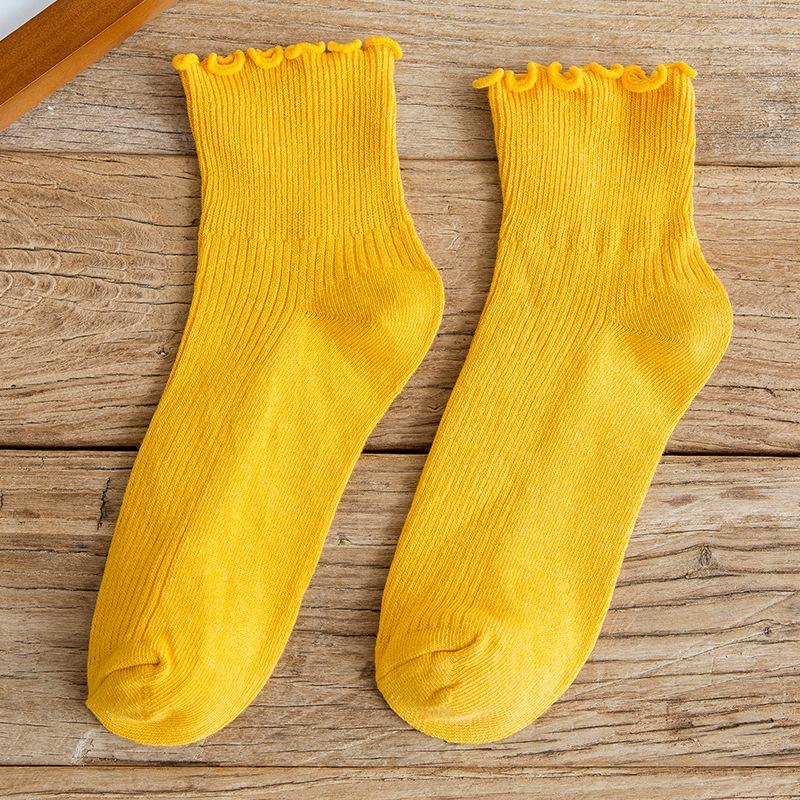 Solid Color Thin Harajuku Socks Spring Happy Women's Socks Cotton Colorful Kawaii Girls Fun Frill Riding Socks