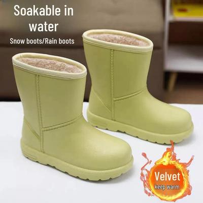 Женские плюшевые водонепроницаемые нескользящие сапоги для снега и дождя - теплая обувь из ЭВА в корейском стиле для кухни, стирки, работы