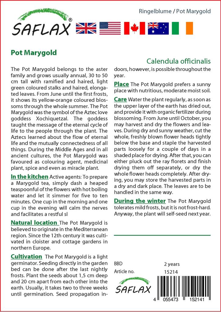 SAFLAX Garden in the Bag - Мэриголд в горшке - 50 семян - С субстратом в подходящем пакете-стойке - Calendula officinalis