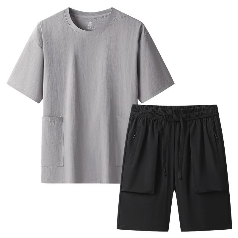 Mens Tracksuit Quick Dry Ice Short Sleeve T-shirt Shorts Gym Workout 2 Piece Set