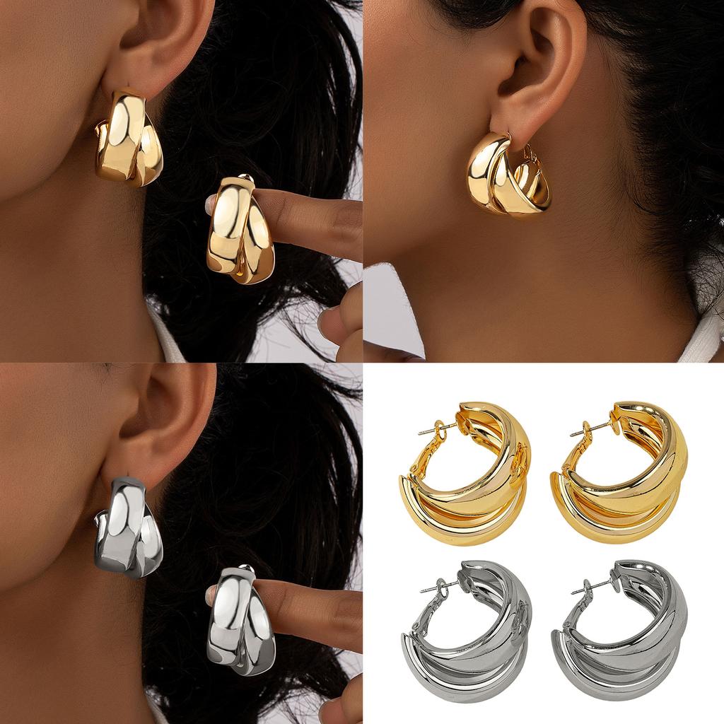 Vintage Earrings Exaggerated Earrings Circle Earrings Dangle Earrings Wide Double Hoops Jewelry for Women and Girls