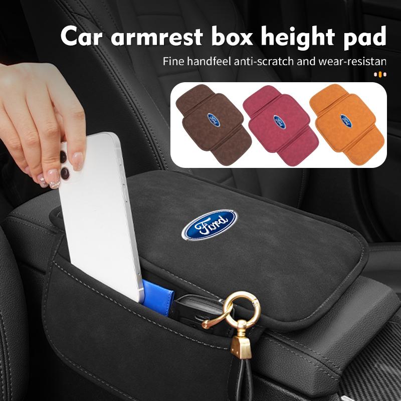 FRYX3 Car Armrest Box Pad Sheepskin Bark Auto Armrest Storage Cushion For Ford Fiesta Ranger Mondeo Escape Ecosport Fusion Explorer